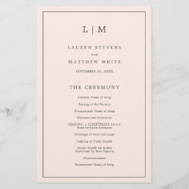 Programa de Casamento Elegante Monograma Rosa Simp
