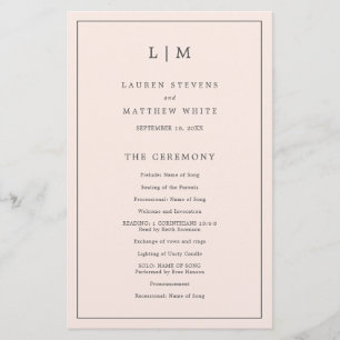 Programa de Casamento Elegante Monograma Rosa Simp