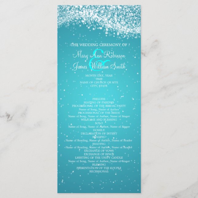 Programa de Casamento Elegante Onda Azul (Frente)
