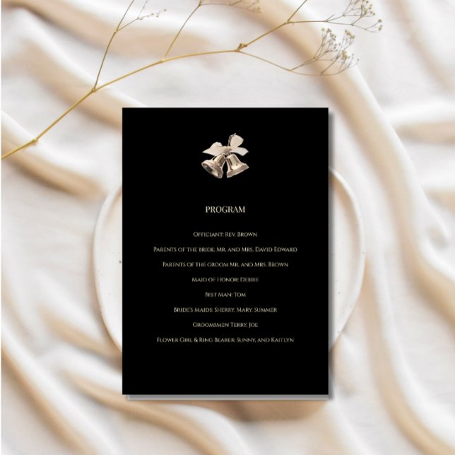 Programa de Casamento Elegante Preto e Dourado (Criador carregado)