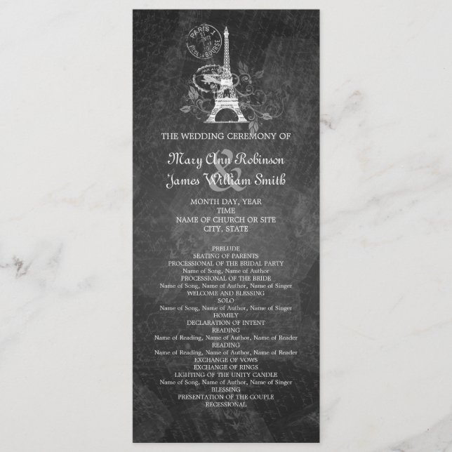Programa de Casamento Elegante Romântico Paris Neg (Frente)