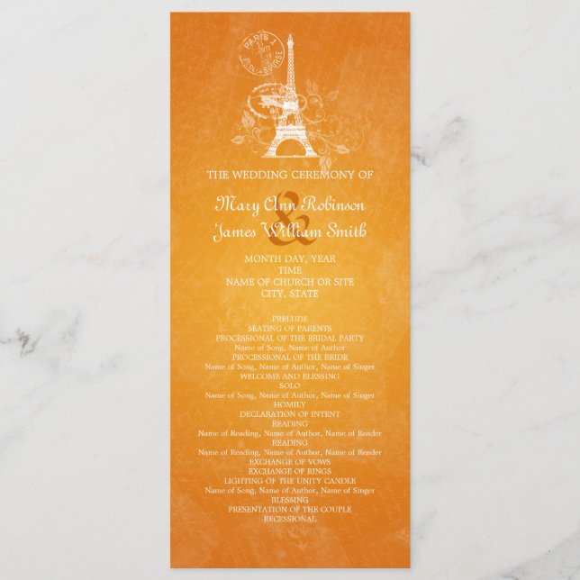 Programa de Casamento Elegante Romântico Paris Ora (Frente)