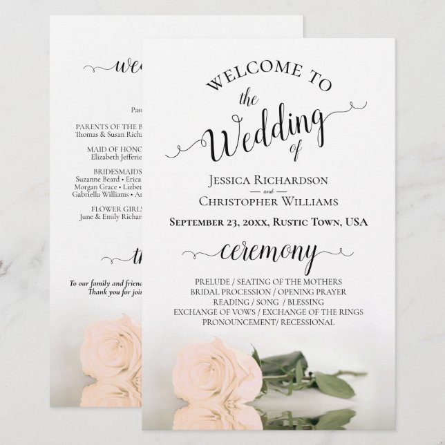 Programa de Casamento Elegante Rosa Bege dentro do (Frente/Verso)