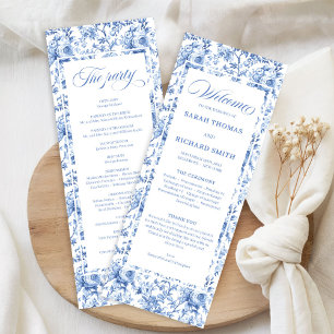 Programa de Casamento Elegante Rosas Azuis Toile d
