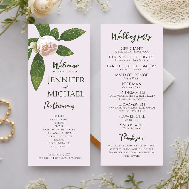 Programa de Casamento Elegante Simples Greenery Fl (Greenery Floral Simple Elegant Wedding Program)