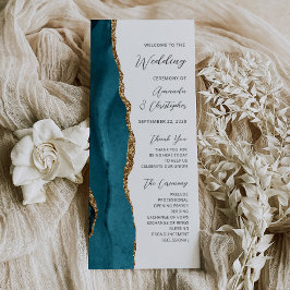 Programa de Casamento em Ágata Azul Teal Dourado