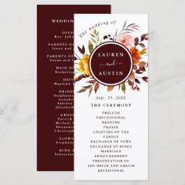 Programa de Casamento em Aquarela Burgundy para Ja