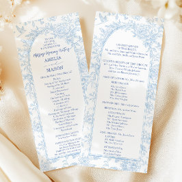 Programa de Casamento em Aquarela Floral Azul Eleg