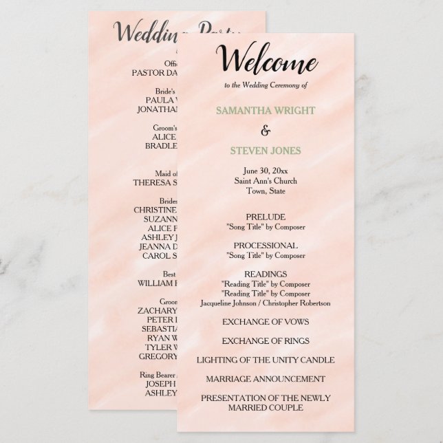 Programa de Casamento em Aquarela Verde Sage com R (Frente/Verso)