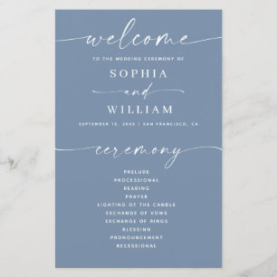 Programa de Casamento em Azul Poeirento   Cerimôni