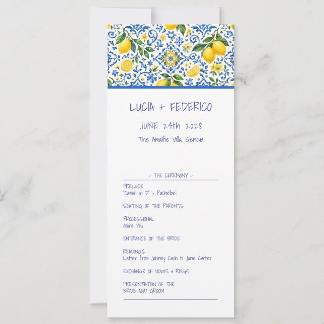 Programa de casamento em azulejo mediterrâneo limã (Frente)