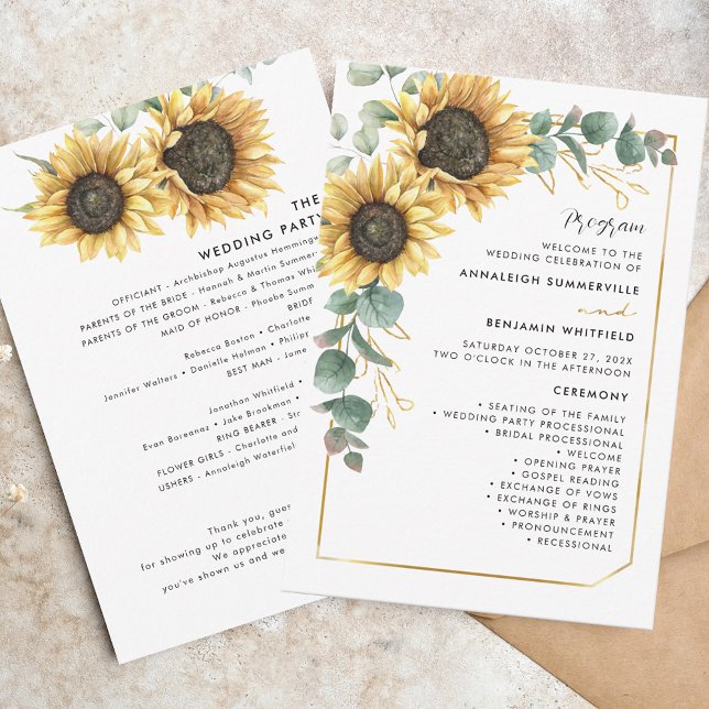 Programa de Casamento em Florestas de Girassol Bot (Sunflower Floral Rustic Nature Wedding Ceremny Program)