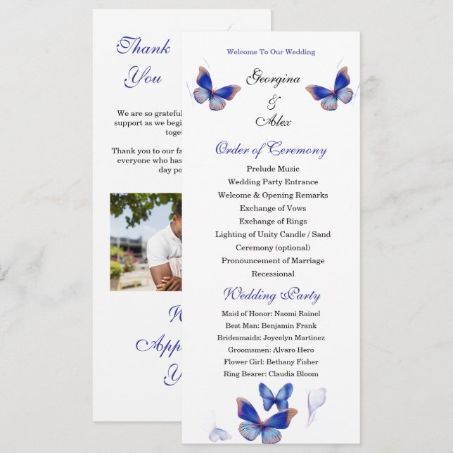 Programa de Casamento em Foto Editável Azul Minima (Frente/Verso)