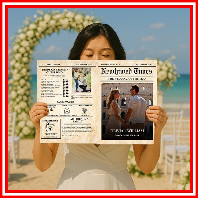 Programa de Casamento em Jornal Rústico Cronologia (Criador carregado)