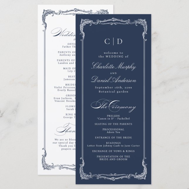 Programa de Casamento em Letra Clássica com Moldur (Frente/Verso)