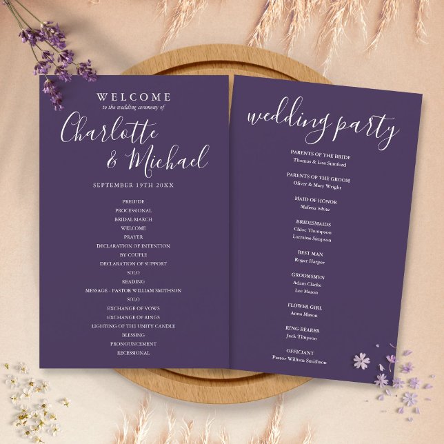 Programa de Casamento em Letra de Assinatura Roxa  (Criador carregado)