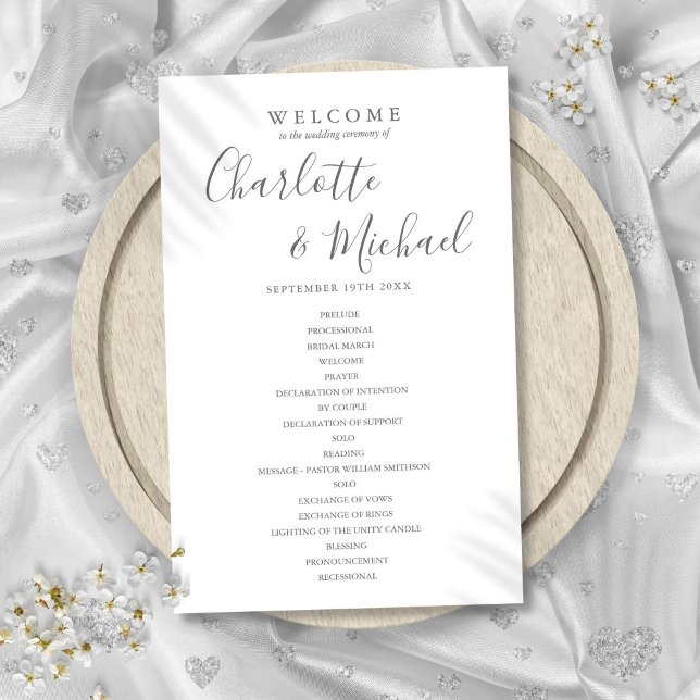 Programa de Casamento em Letra de Cursiva Elegante (Elegant Signature Script Wedding Program)
