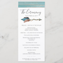 Programa de Casamento em Madeira Rústica Turquesa
