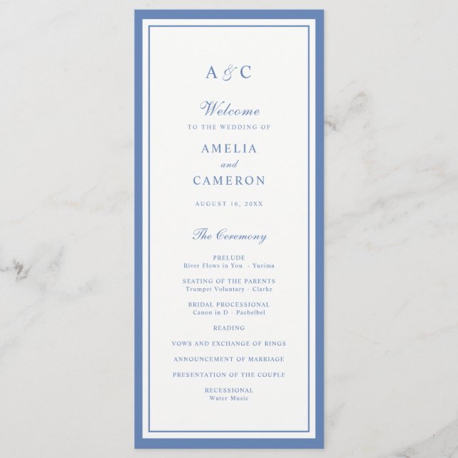 Programa de Casamento em Quadro Azul Empolado Clás (Frente)