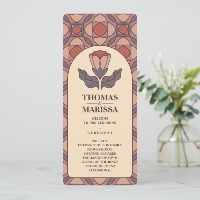 Programa de Casamento em Vidro Colorido Floral Art (Em pé/Frente)