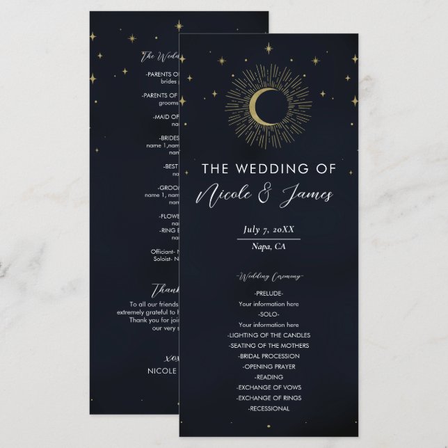 Programa de Casamento Estrelas Douradas Noite Expl (Frente/Verso)