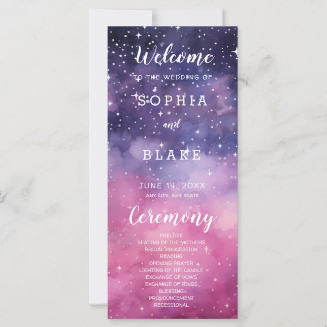 Programa de Casamento Estrelas Rosa e Azul Celesti (Frente)