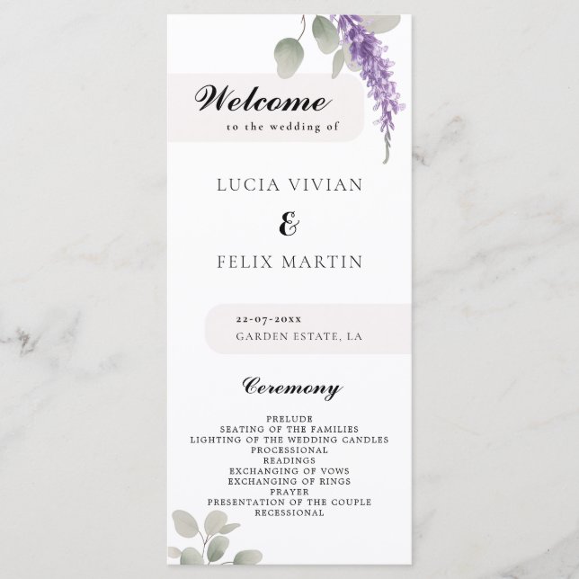 Programa de Casamento Eucalyptus Lavanda minimalis (Frente)