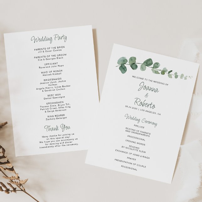 Programa de Casamento Eucalyptus Minimalista Cláss (Criador carregado)