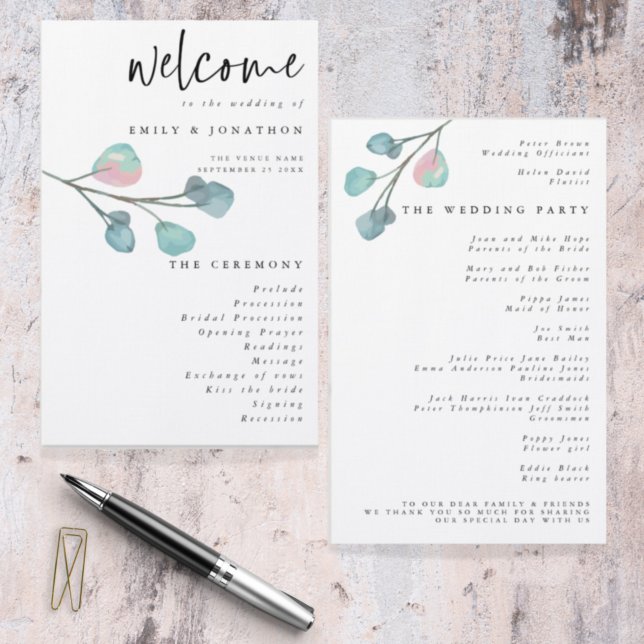 Programa de Casamento Eucalyptus Minimalista de Or (Criador carregado)