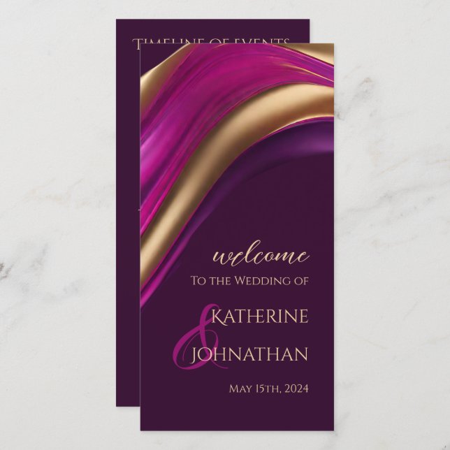 Programa de Casamento - Férsia Roxa Moderna e Dour (Frente/Verso)