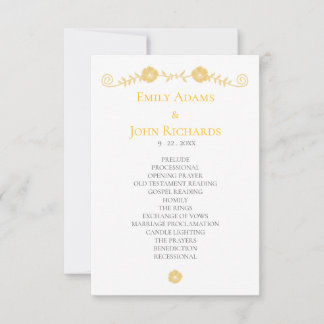 Programa de Casamento Floral Amarelo-Branco e ouro