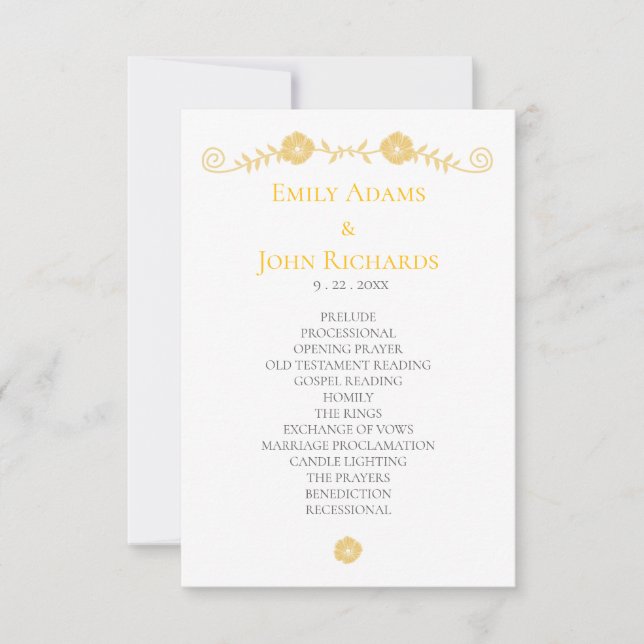 Programa de Casamento Floral Amarelo Dourado e Bra (Frente)