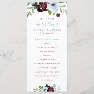 programa de casamento floral azul-burgundy