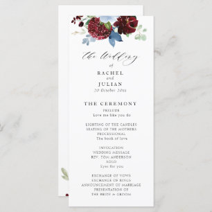 programa de casamento floral azul-burgundy