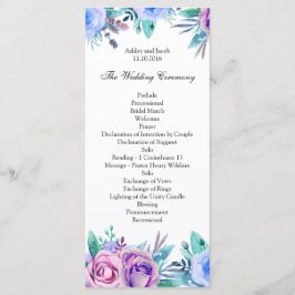 Programa de casamento floral azul. Cartão de cerim