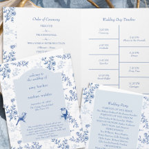 Programa de Casamento Floral Azul Chinoiserie Eleg