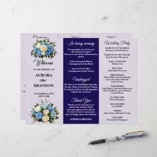 Programa de Casamento Floral Azul e Branco Persona