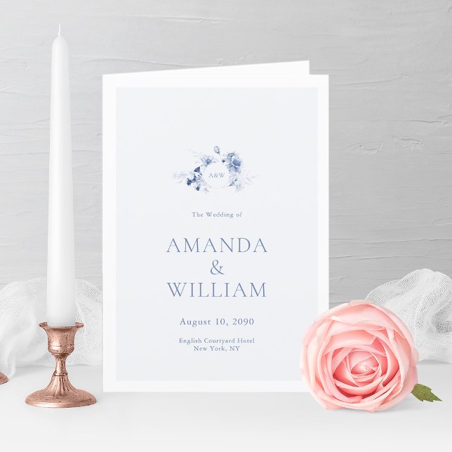Programa de Casamento Floral Azul Elegante (Criador carregado)