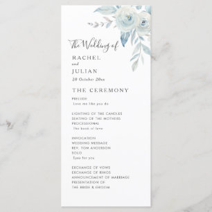 Programa de casamento floral azul empoeirado de aq
