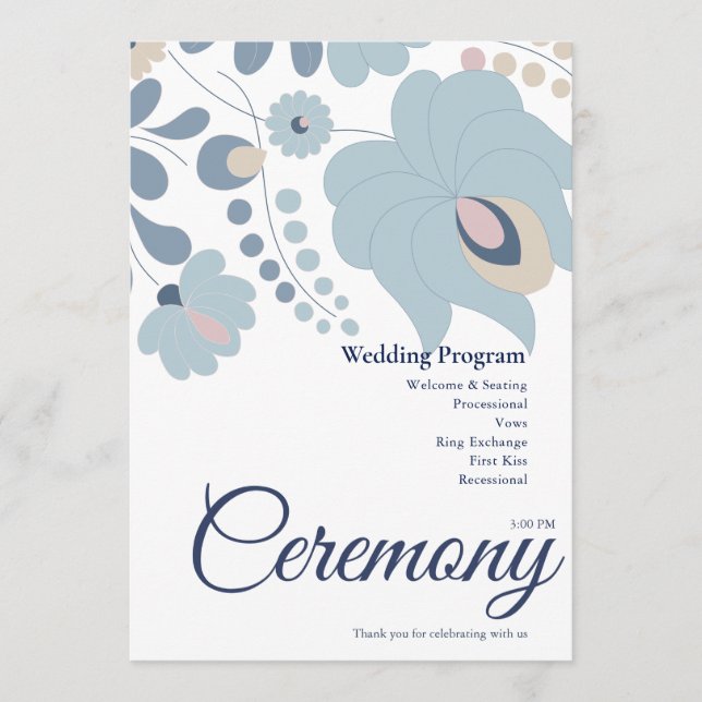 Programa de Casamento Floral Azul Poeirento (Frente)