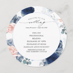 Programa de Casamento Floral Azul-Rosa-Blush e Dus