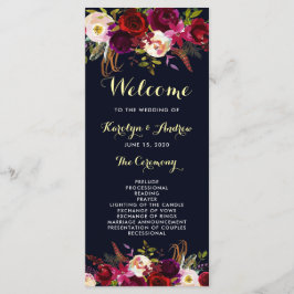 Programa de Casamento Floral Boho Navy Burgundy Ma