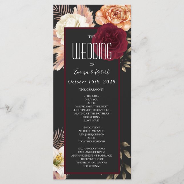 Programa de Casamento Floral Borgonha (Frente)