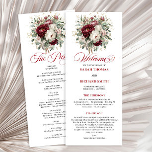 Programa de Casamento Floral Borgonha Bege Luxo