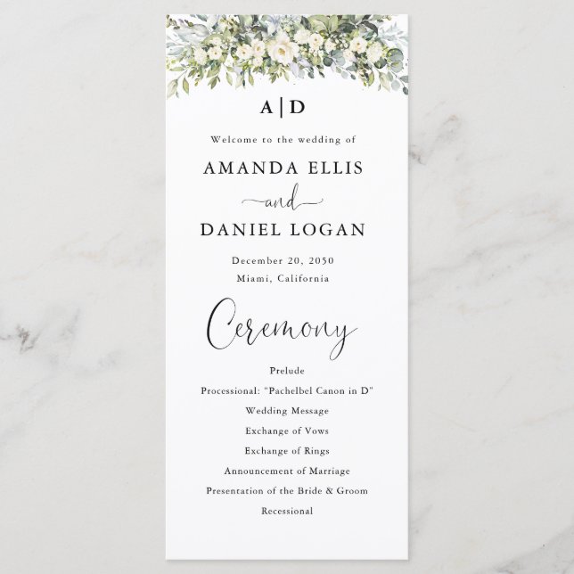 Programa de Casamento Floral Branco (Frente)