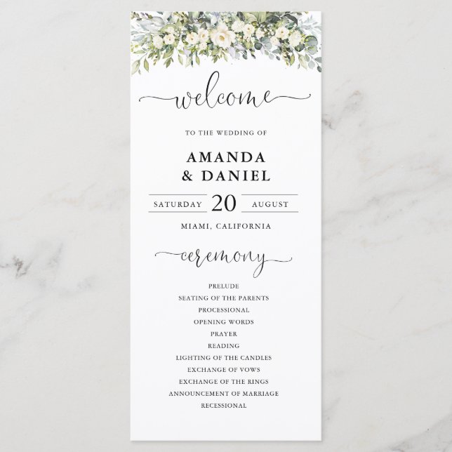 Programa de Casamento Floral Branco (Frente)