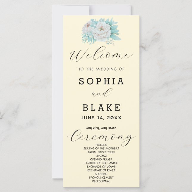 Programa de Casamento Floral Branco Romântico Amar (Frente)