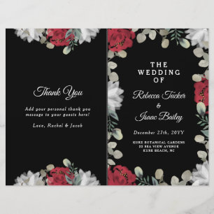 Programa de Casamento Floral Branco Vermelho Elega