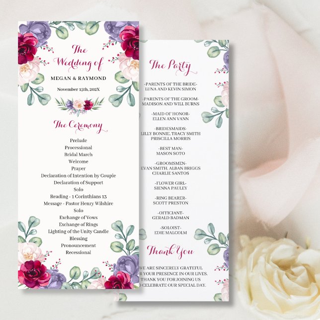 Programa de Casamento Floral Burgundy Blush Navy B (Criador carregado)