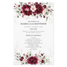 Programa de Casamento Floral Burgundy Elegante